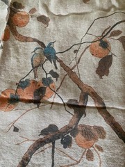 ‘Persimmon Birds’ Flax Linen Fabric by Nathan Turner – 1 yard