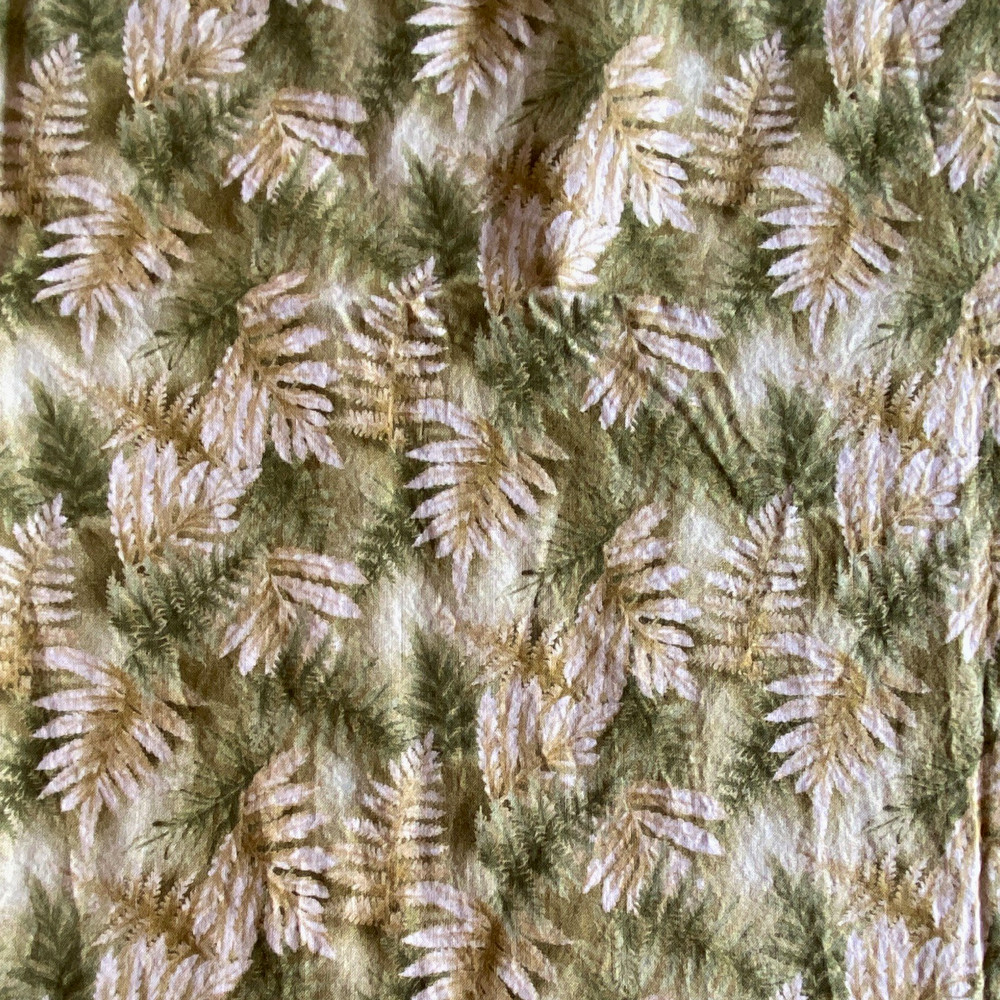 Green Beige Floral Leaf Print Fabric Textile Material Flowers & Plants Theme