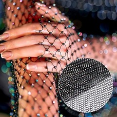 SUPERFINDINGS Rhinestones Mesh Fabric Crystal Bling Shiny 1.5×0.3m, Black
