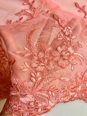 Callie CORAL Polyester Floral Corsage Embroidery on Mesh Lace Fabric by the Yar