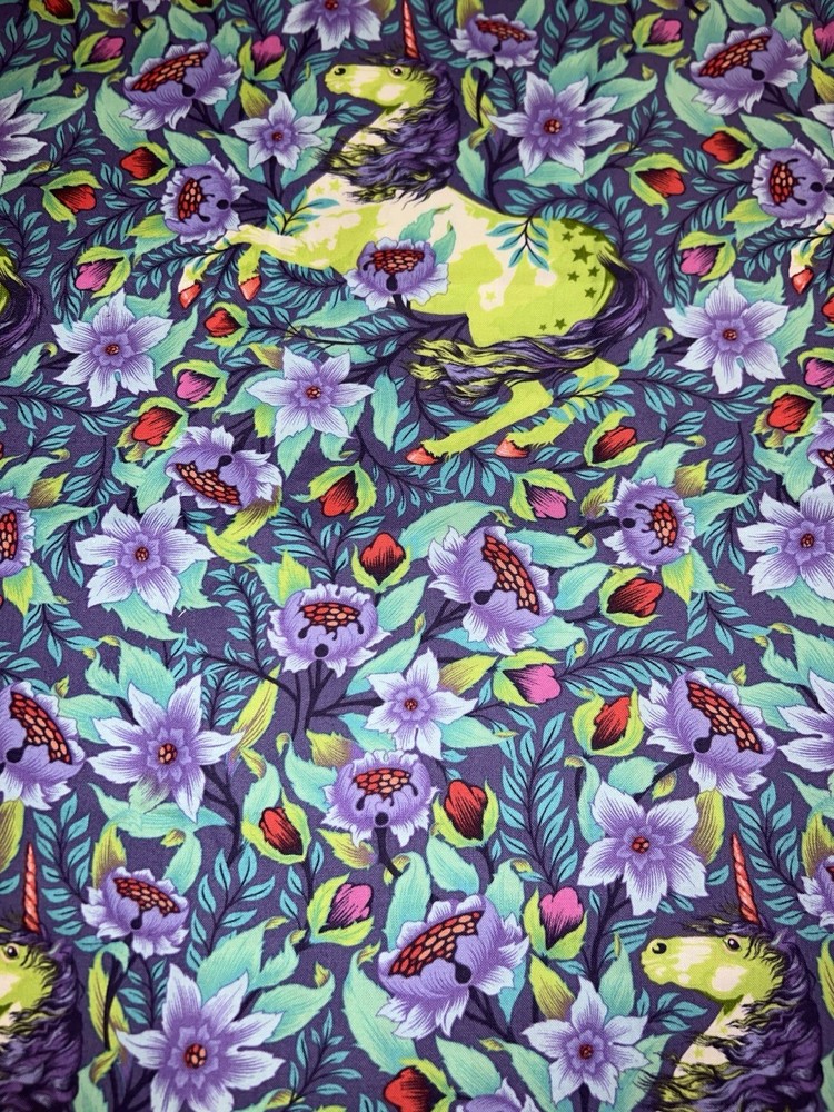 Tula Pink Pinkerville Imaginarium Unicorn Fabric Free Spirit 1 Yard Purple Green