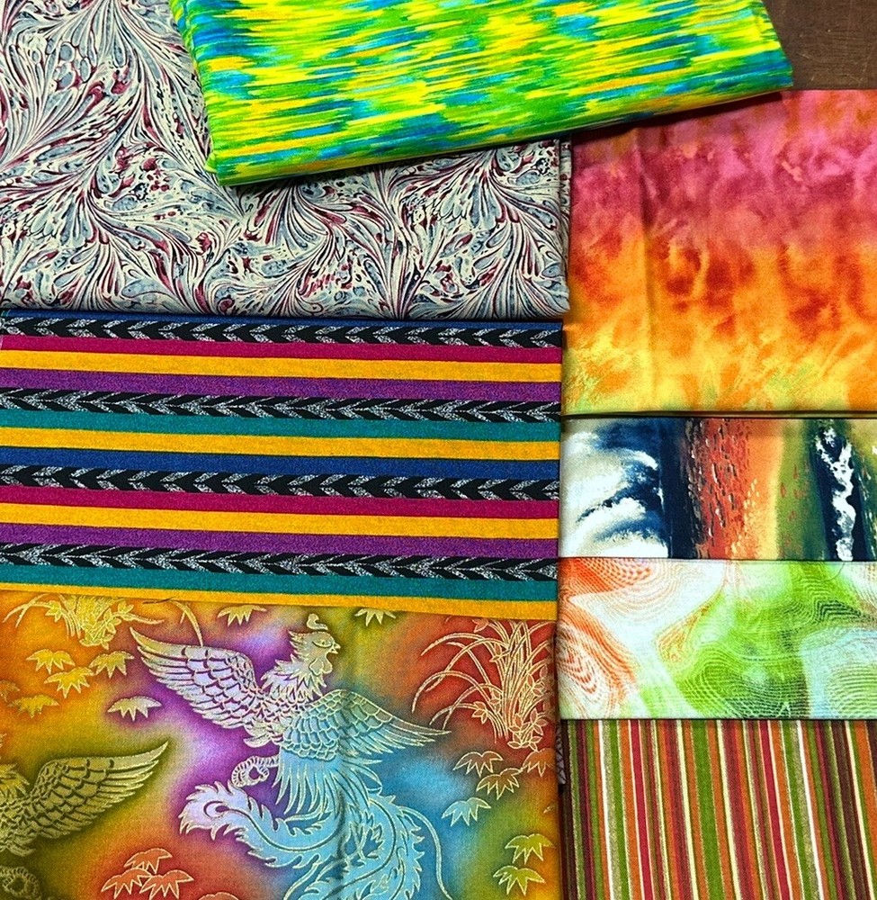 Lot 8 Fabric All Different Assorted Size Pieces Watercolor Colorful Tie Dye