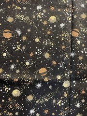 Space Fabric Night Lights Metallic,White Stars Planets Black, – Michael Miller