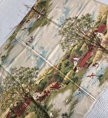 Vintage United Fabrics Silk Blend Scenic Slub Fabric Remnant Country Scene 44×30