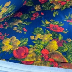 1+ Yard Vintage House N Home Fabrics Fruit Baskets Blue Red Bark Cloth Cotton
