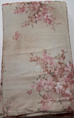 2 3/4 yd x 60″ w Polyester Fabric Tan w/Pink Flowers Lightly crinkled NO STRETCH