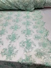 Mint Beaded Mesh Lace Fabric – Bridal Wedding Floral Design, Sold by the Yard