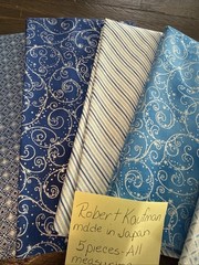 5 Pieces Coordinating Robert Kaufman Blue Silver Fabric 18”x 42” Made In Japan