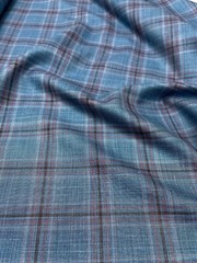 ERMENEGILDO ZEGNA Wool Silk Linen Suiting Fabric Blue Red White Plaid 2.15m