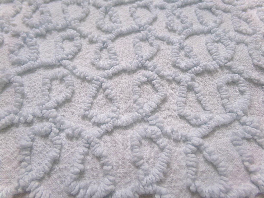 Curly Loops Vintage Chenille Bedspread Fabric, Texturized Blue, 18×12″