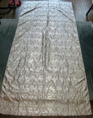 vintage 2-1/2 yd METALLIC & Cotton (?) FABRIC Gold & Silver on Cream 43″w. washd