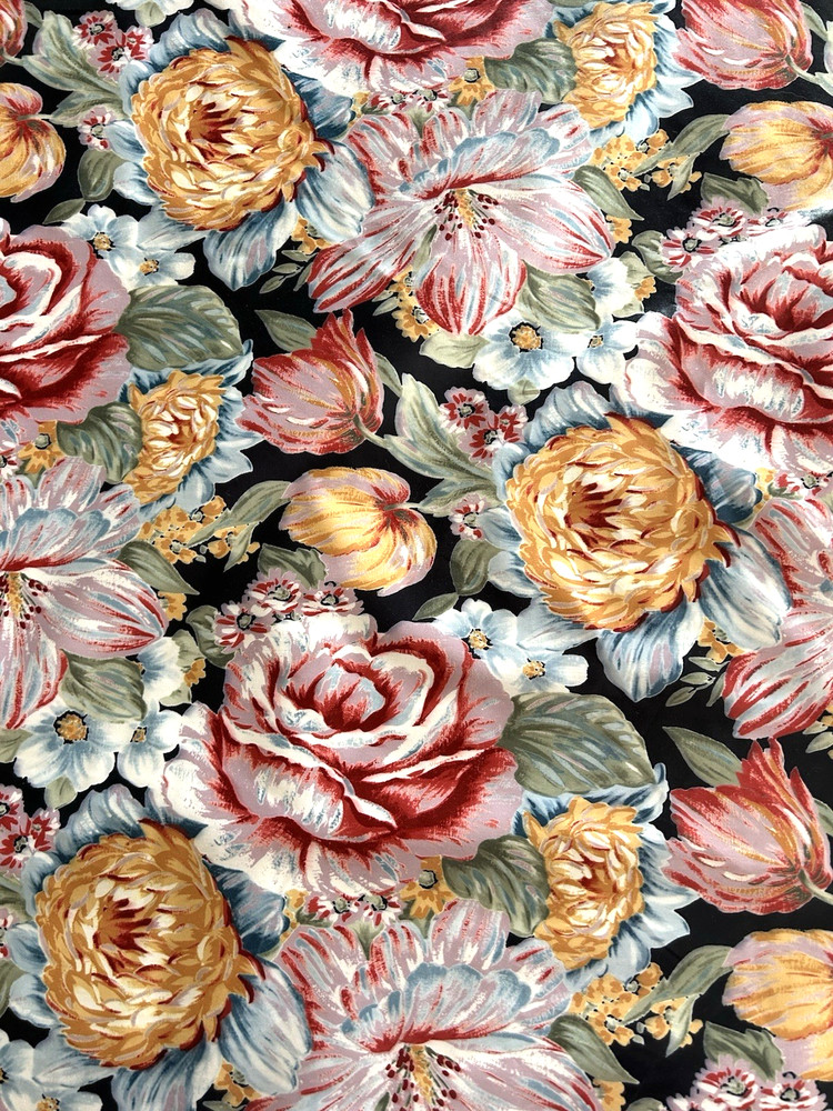 Floral Design Chintz Upholstery Fabric 5yd x 56″ Blue Pink Yellow Green White