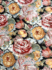 Floral Design Chintz Upholstery Fabric 5yd x 56″ Blue Pink Yellow Green White