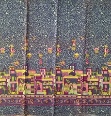 Vtg Novelty Border Print Fabric Spanish Caribbean Tropics Scene 4yds x 46in