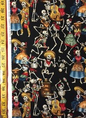Fiesta De Los Muertos Black & Turquoise Blue Alexander Henry Fabric
