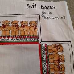 VTG Cottagecore Fabric Sewing Panel Teddy Bear Flowers Soft Boxes Cut Sew 1981