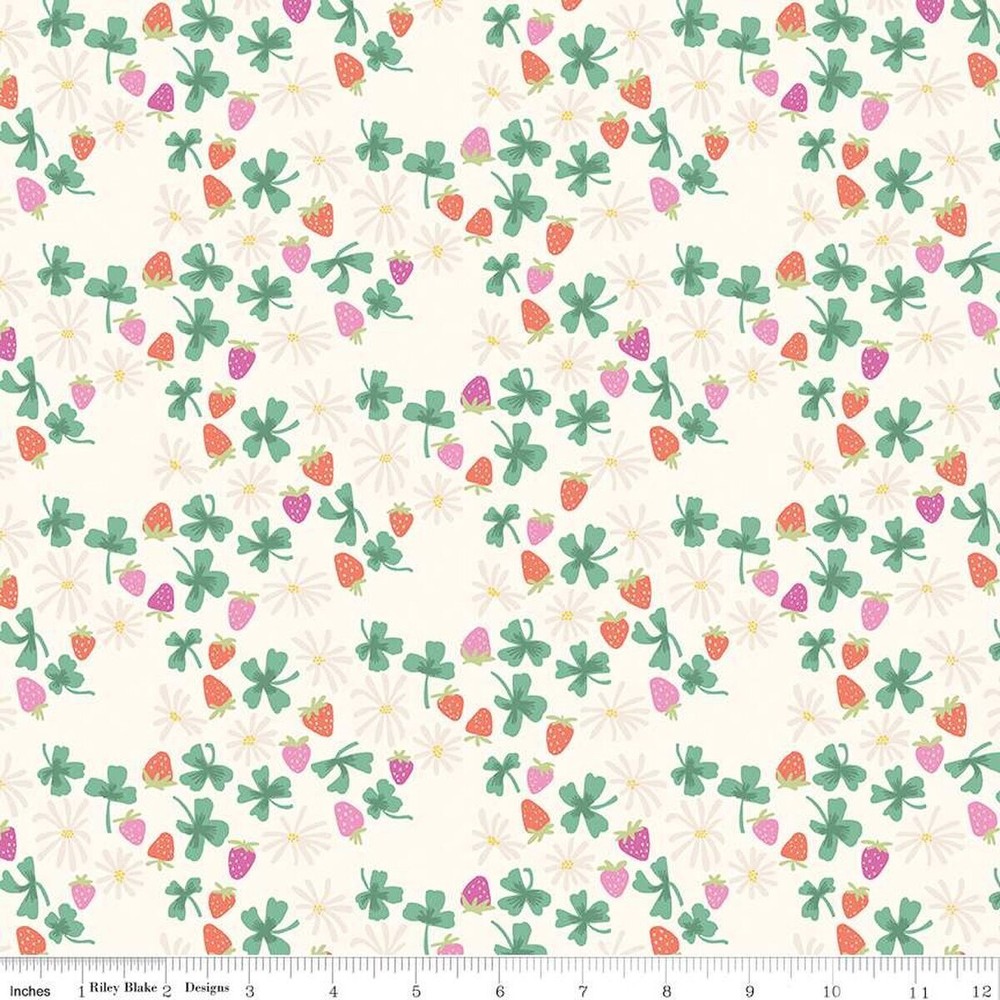 1/4 Yard 9”x42” Riley Blake “Chloe” Strawberries Clover Cream Quilt Cotton