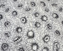 SUNFLOWER SUNFLOWERS BLACK WHITE 1 yard 100% Cotton Fabric Free Ship SBX1