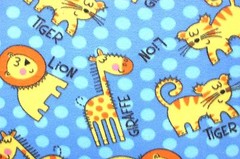 BTY*BABY LIONS TIGERS GIRAFFES ON PERIWINKLE BLUE FLEECE FABRIC 1 YD 60 X 36″