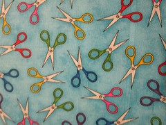 SCISSORS COLORED SEWING SCISSOR BLUE COTTON FABRIC FQ