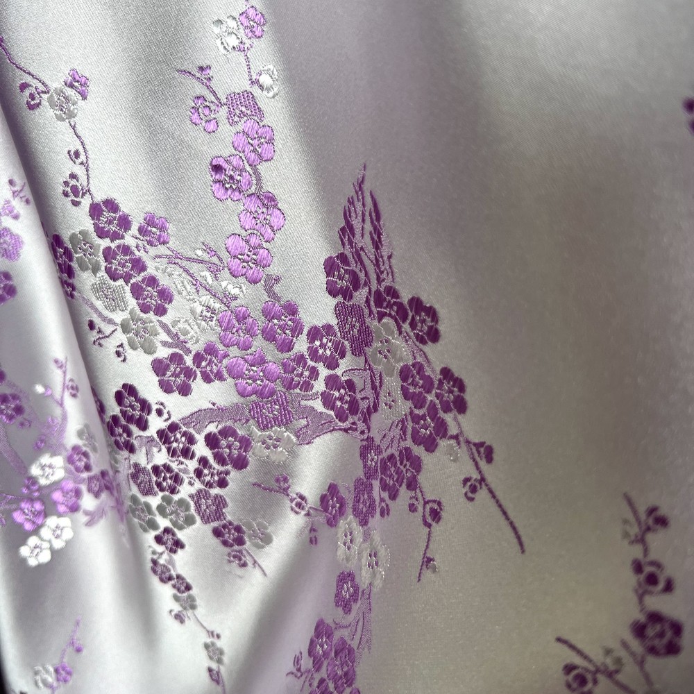 Kori LAVENDER Plum Blossom Floral Brocade Chinese Satin Fabric for Cheongsam/Qi