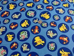 Fabric Pokemon Characters in Circles KAUFMAN Blue 1/4 Yard 7214