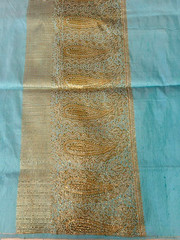 Turquoise Blue with Gold Vtg. Thai Silk Saree