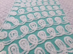 Soothing White Curly Loops Jade Vtg Chenille Bedspread Fabric 15″ x 19″ Piece