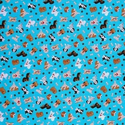 Animal Fabric – Tossed Dog Paw Print Bone on Blue – Cotton YARD