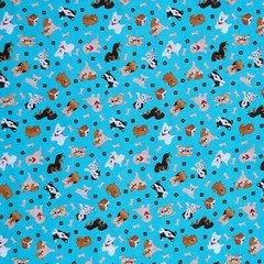 Animal Fabric – Tossed Dog Paw Print Bone on Blue – Cotton YARD
