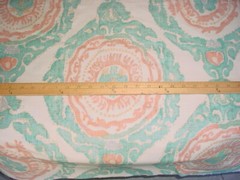 Brunschwig & Fils Kaitag Warp Ikat Print Aqua Copper Linen Upholstery Fabric