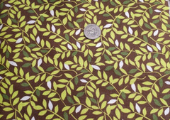 2 Yds Green Trailing Leaves Brown Background Fabric