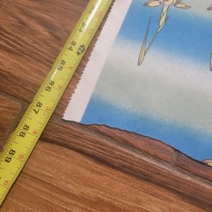 Vtg Polyester Knit Fabric Yellow Iris Floral Print Blue Stripe Sewing Material