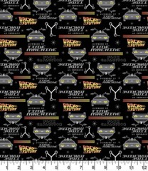 New Cotton Fabric Fat Q 18”x 21” BACK TO THE FUTURE Rare DeLorean McFly