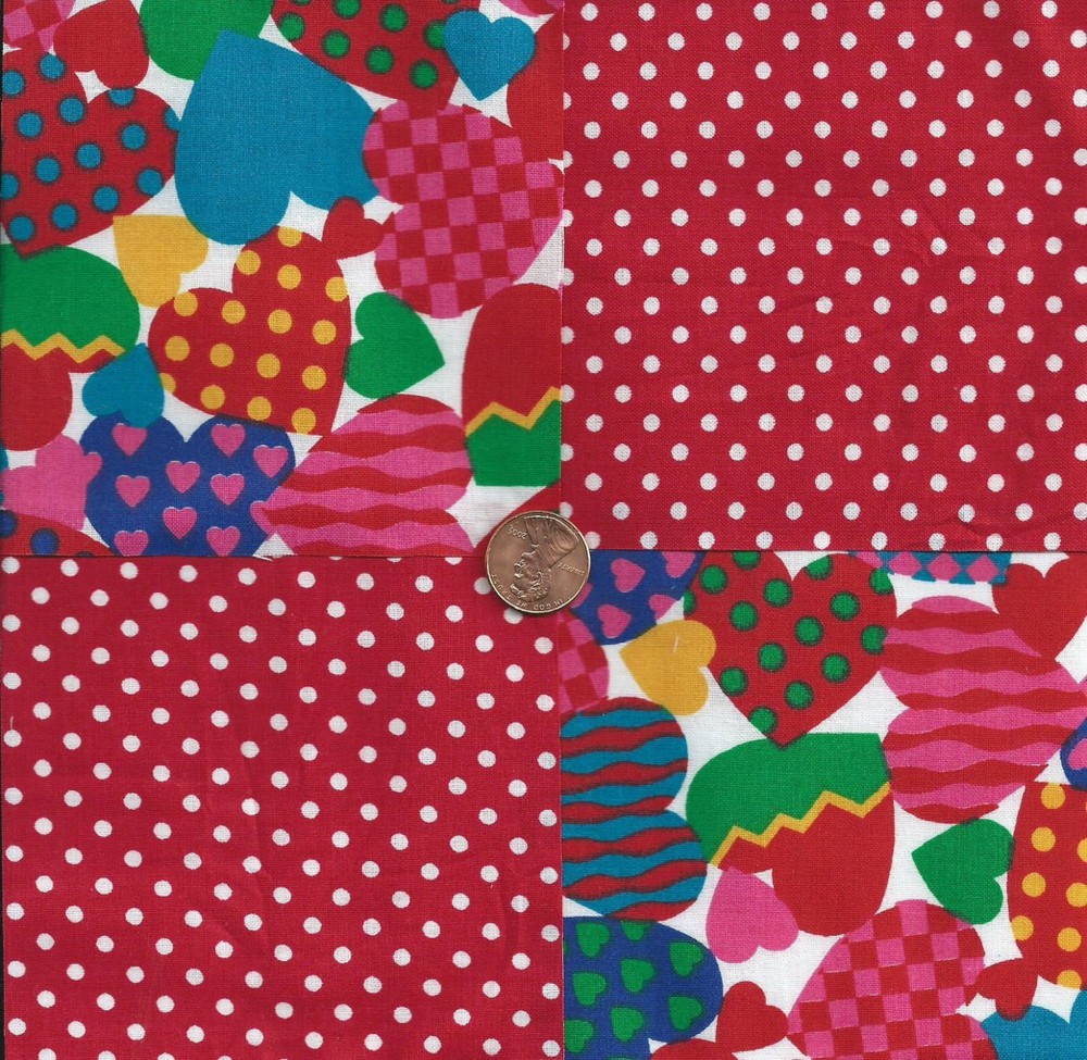 Hearts and Polka Dots Assortment Fabric Squares Blocks AW1