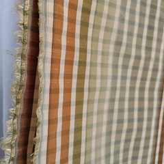 Vintage Plaid Faux Silk Fabric 57×114 Striped Checked 3 Yards