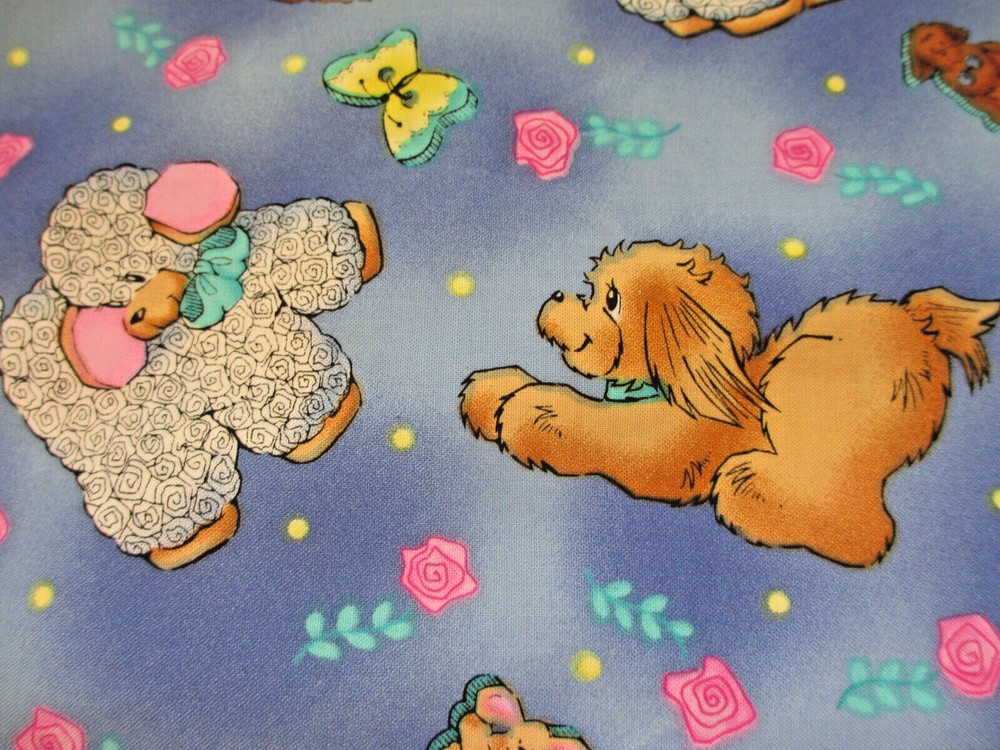 MM Fab Little Lambs Butterflies and Dogs Cotton Fabric BTY