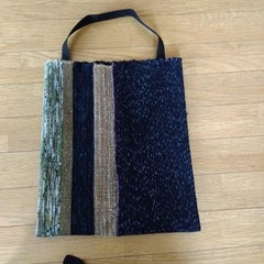 Fabric Handwoven Tote Bag Recycled Strips 85cm x 45cm Blue Grey Accents