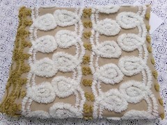 Vtg Chenille Bedspread Fabric Creamy Caramel White Dot Swirl Design 12×38″ Piece