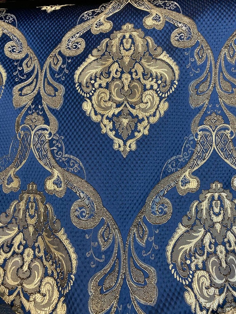 Damask on NAVY Renaissance Jacquard Upholstery drapery fabric by the yard