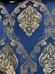 Damask on NAVY Renaissance Jacquard Upholstery drapery fabric by the yard