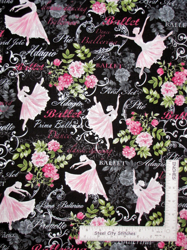 Ballet Theatre Ballerina Fabric By The Yard Black w/ Pearl Acnt by Kanvas Studio