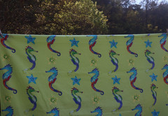 Sea Horse Star Fish Kids Large Print Duck? Fabric Green Blue Multi BTY 60″w