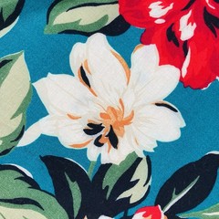 Cranston Cotton Fabric Remnant 1.5 Yards x 58″ Wide Red Orange Floral On Teal