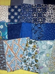 Quilting Sewing Cotton Fat Quarters, Lot Of 25, All Blues, Solids & Prints