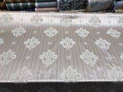Fleur De Li Oatmeal Stripe Damask Jacquard Drapery Upholstery Fabric By the yard