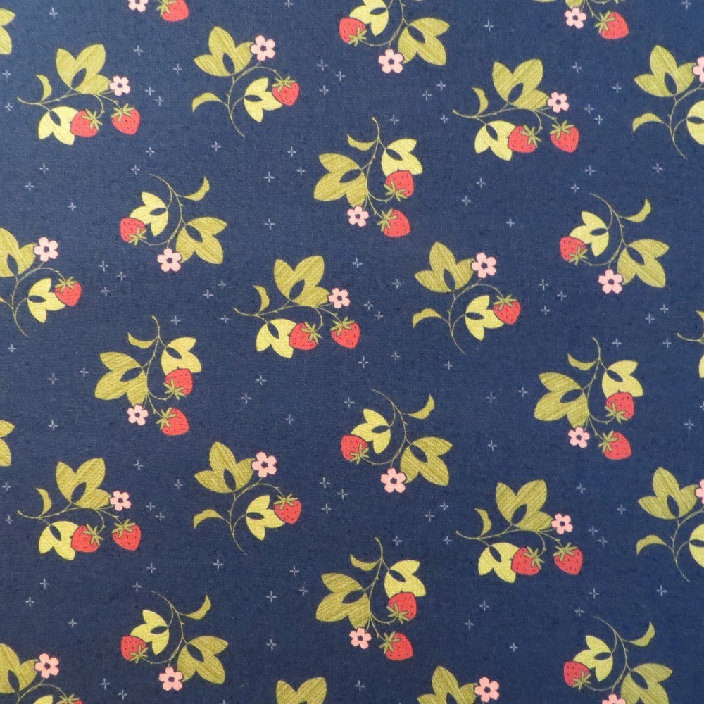 Yard ~ Tossed Strawberries On Navy Blue by Marcus $3.99 Ships ANY Amount Fabric