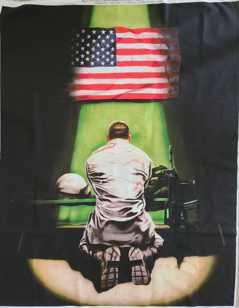 Digitally Printed Praying Solider USA Fabric Panel 44″L X 34.5″W By Four Seasons