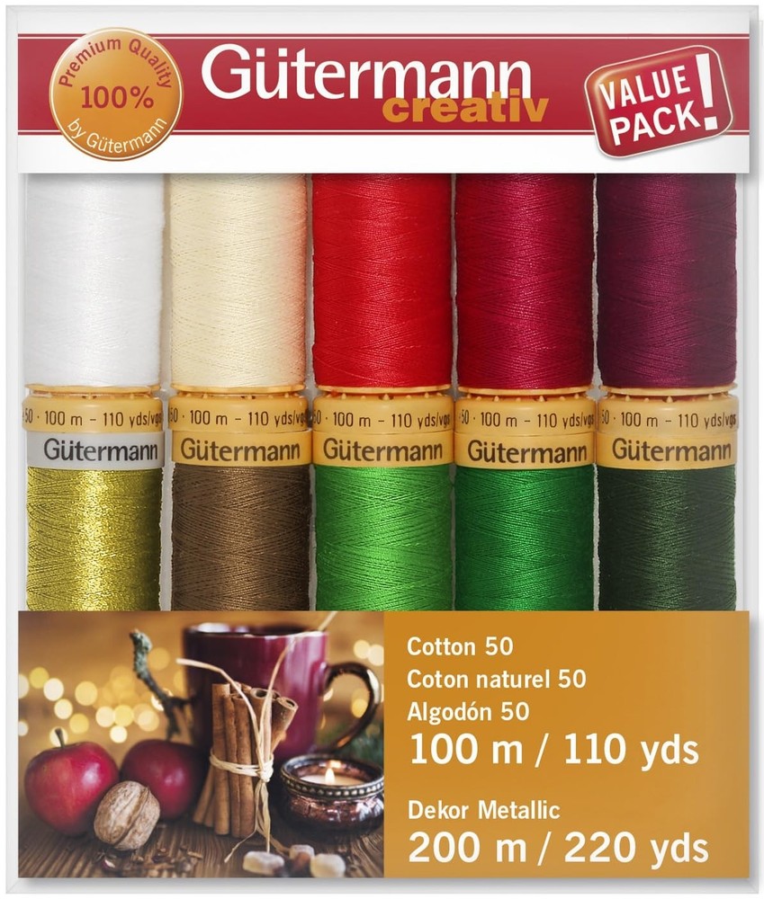 Gutermann Cotton 50 Holiday Thread Set – 10 1190 yards, Assorted