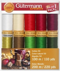 Gutermann Cotton 50 Holiday Thread Set – 10 1190 yards, Assorted